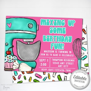 Printable Birthday Baking Party Invitation, Editable Cooking Birthday Party Invitation, Chef Birthday, Bakery Themed Invite, Template
