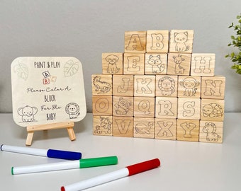 Animal Alphabet Wooden Blocks Baby Shower Activity: DIY Keepsake Game