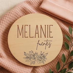 Engraved Wood Baby Name Sign – Floral Nursery Decor, Personalized Gift