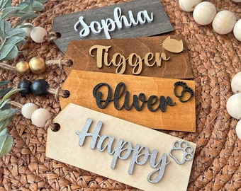 Personalized Wooden Name Tag for Christmas Stockings | Handmade Gift Tags | Custom Wooden Gift Label | Beaded Present Tag | Wedding Name Tag