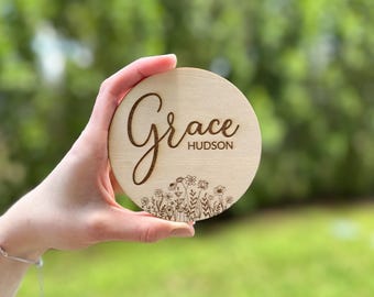 Engraved Wildflower Baby Name Sign – Custom Wood Nursery Decor