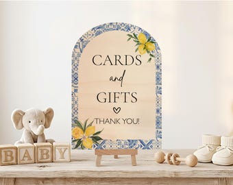 Mediterranean Baby Shower Cards and Gifts Sign, Gift Table Sign, Blue Tile Decor