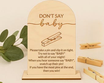 Wooden Don't Say Baby Game Sign, Rustic Baby Shower Decor