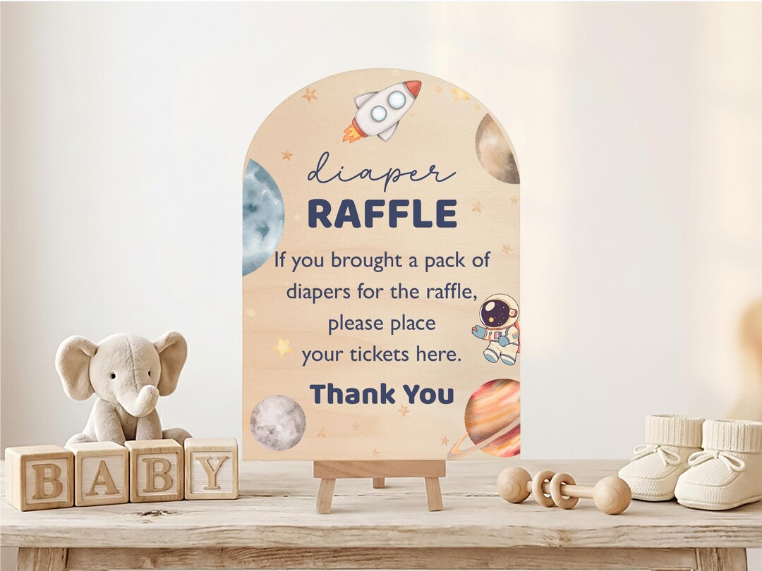 Space Theme Raffle Diaper Raffle Sign Baby Shower Activity, Outer Space Decor, Astronaut ...