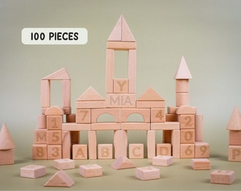 Wooden Building Blocks Set 100 pcs | Montessori Toy | Sensory Play Set for Kids | Educational Stacking Toy for Toddlers | Birthday Gift