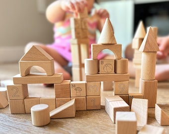 Wooden Building Blocks Set 100 pcs | Montessori Toy | Sensory Play Set for Kids | Educational Stacking Toy for Toddlers | Birthday Gift