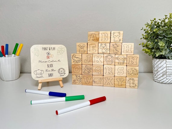 Animal Alphabet Wooden Blocks Baby Shower Activity: DIY Keepsake Game
