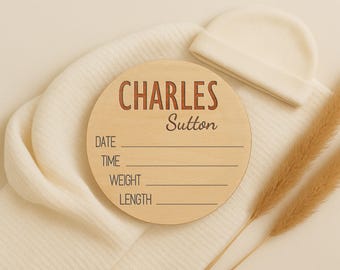 Personalized Baby Birth Stats Sign, Baltic Birch Wood Keepsake
