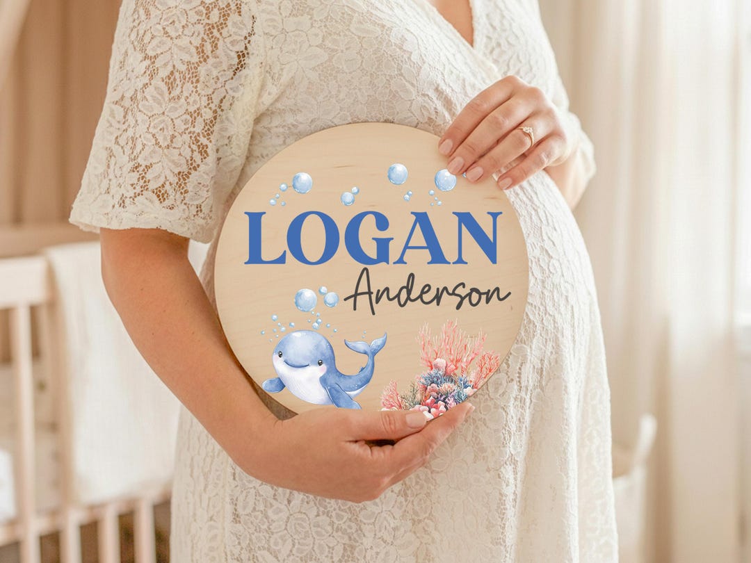 Ocean Whale Wooden Baby Name Announcement Sign Round Nursery Decor - Etsy
