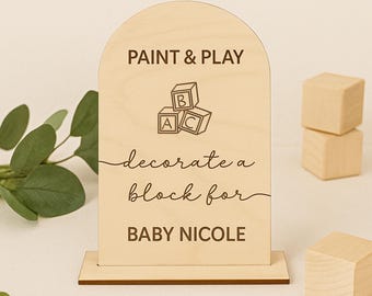 Personalized Baby Shower Block Decorating Sign, Nursery Activity, Rustic Decor