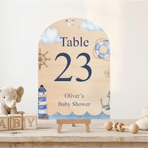 Personalized Nautical Baby Shower Table Numbers Sign, Sailor Baby Decor, Ahoy it's a Boy