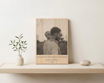 First Fathers Day Gift Personalized Photo on Wood, New Dad Keepsake, Picture Wood Print