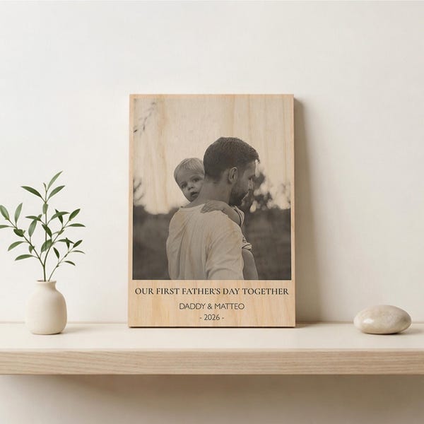 First Fathers Day Gift Personalized Photo on Wood, New Dad Keepsake, Picture Wood Print