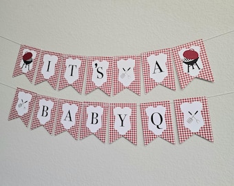 Baby Q Banner: Red Gingham BBQ Baby Shower Decoration