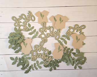 70 Greenery Baby Shower Confetti, Boho Gender Reveal, Neutral Party Decor