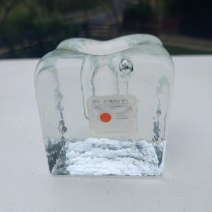 Collectible Blenko Glass Ice Cube Candle Holder with Sticker SHIPPING INCLUDED!