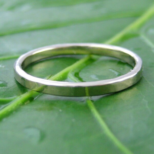 Single White Gold Band, 14k White Gold Hand Forged Ring