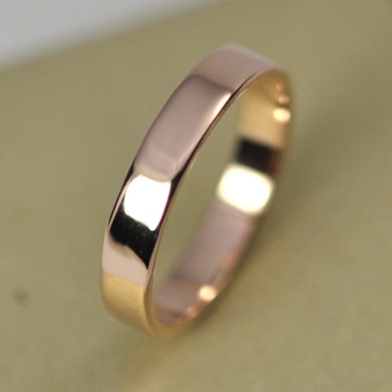 Wedding Ring Rose Gold 14K Smooth Texture Polished 4mm | Etsy