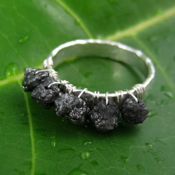 The Jaw Dropper, Hand Forged Black Rough Diamond Ring