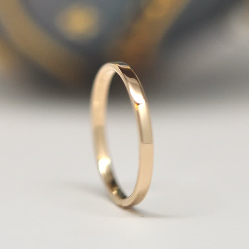 14K Yellow Gold  Wedding  Band  Simple  Gold  Ring  2mm Stacking 