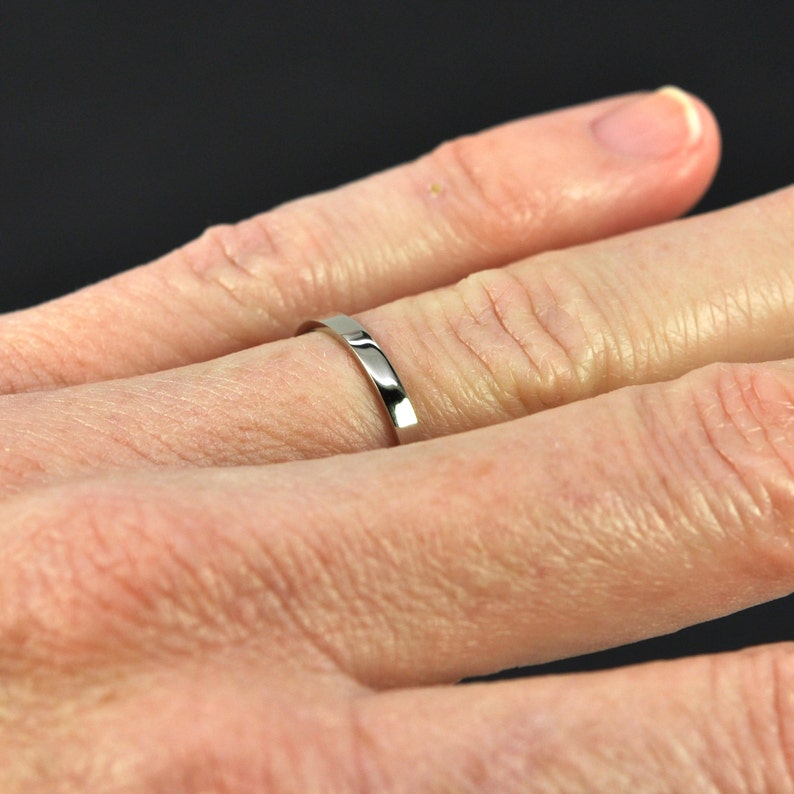 White Gold Wedding Band 2mm by 1mm Flat Edge Ring 14K Etsy