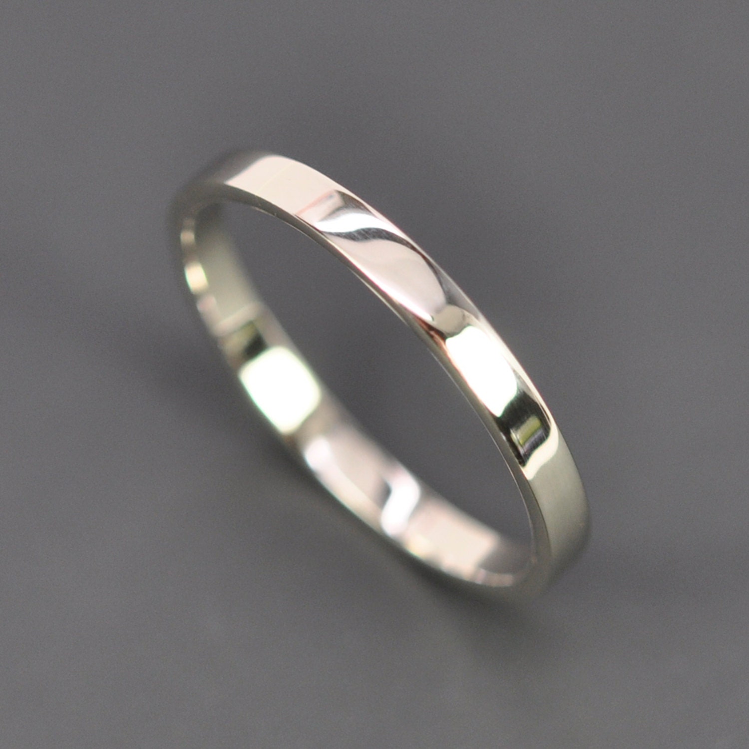 White Gold Wedding Band 2mm by 1mm Flat Edge Ring 14K Etsy
