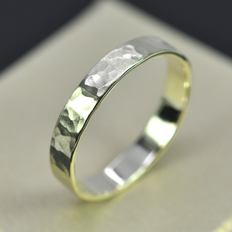 14K GREEN GOLD Ring 4mm Wide Hammered Wedding Band or Fashion Etsy