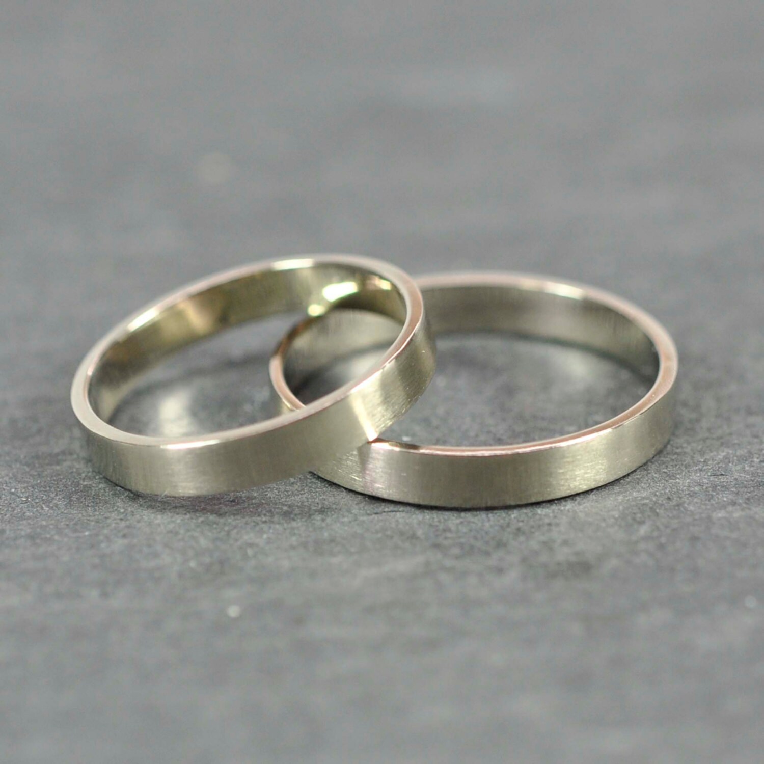 Matte Gold Ring Set Two 3x1mm Flat Edge solid 14K Palladium Etsy