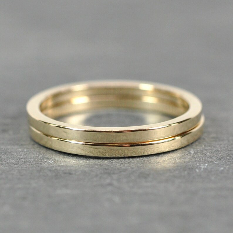 Solid Gold Stacking Rings 14K Yellow Gold 1.5 by 1.5mm Square | Etsy