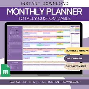 Agenda mensuel Google Sheets | Feuille de calcul de l&#39;horaire quotidien | Calendrier perpétuel | Routine de l&#39;agenda Google Sheets | Suivi des tâches Google Sheets