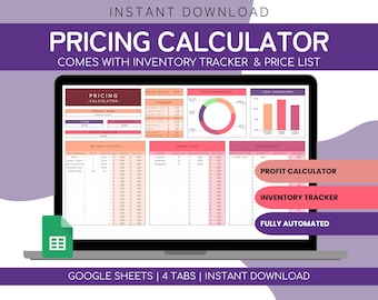 Preisrechner für Small Business Google Sheets | Business Tracker Produkt Profit Rechner | Profit Margin Pricing Guide | Preisliste