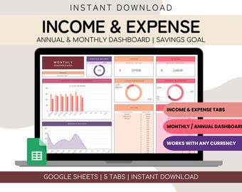 Income And Expense Tracker Google Sheet | Profit And Loss Spreadsheet | Personal Financial Planner Spreadsheet | Monthly Savings Tracker