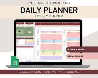 Daily Planner Google Sheets | Hourly Planner | Daily Schedule Google Sheets | Google Sheets Daily Routine | Perpetual Calendar Google Sheets