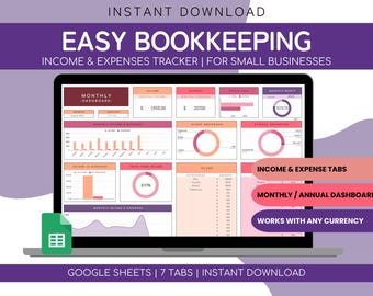 Einfache Buchhaltungs-Arbeitsblatt | Buchhaltung Tabelle Small Business Expense Tracker Buch | "Ertrags- und Aufwands-Tracker Tabelle."