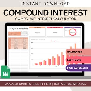 Calculator samengestelde rente Google Spreadsheets | Spreadsheet financiële rekenmachine | Digitale investeringstracker | Persoonlijke financiële rekenmachine
