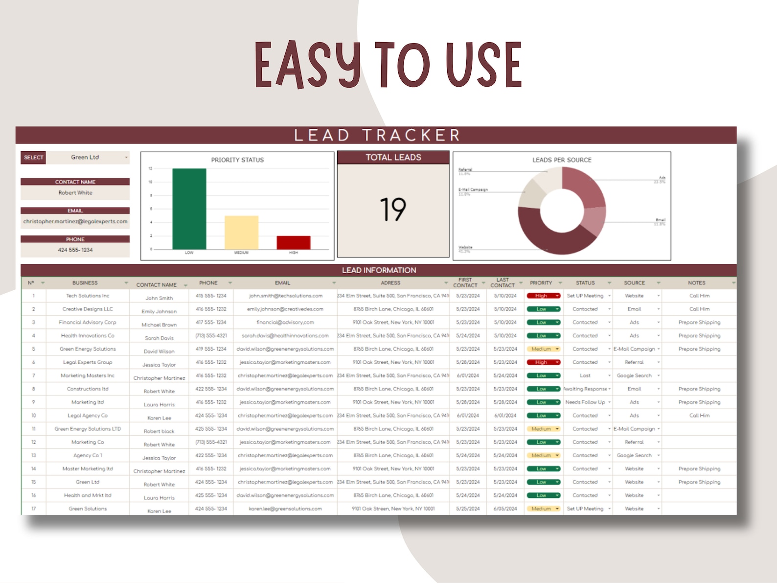 Lead Tracker for Google Sheets Spreadsheet | Digital Client Management ...