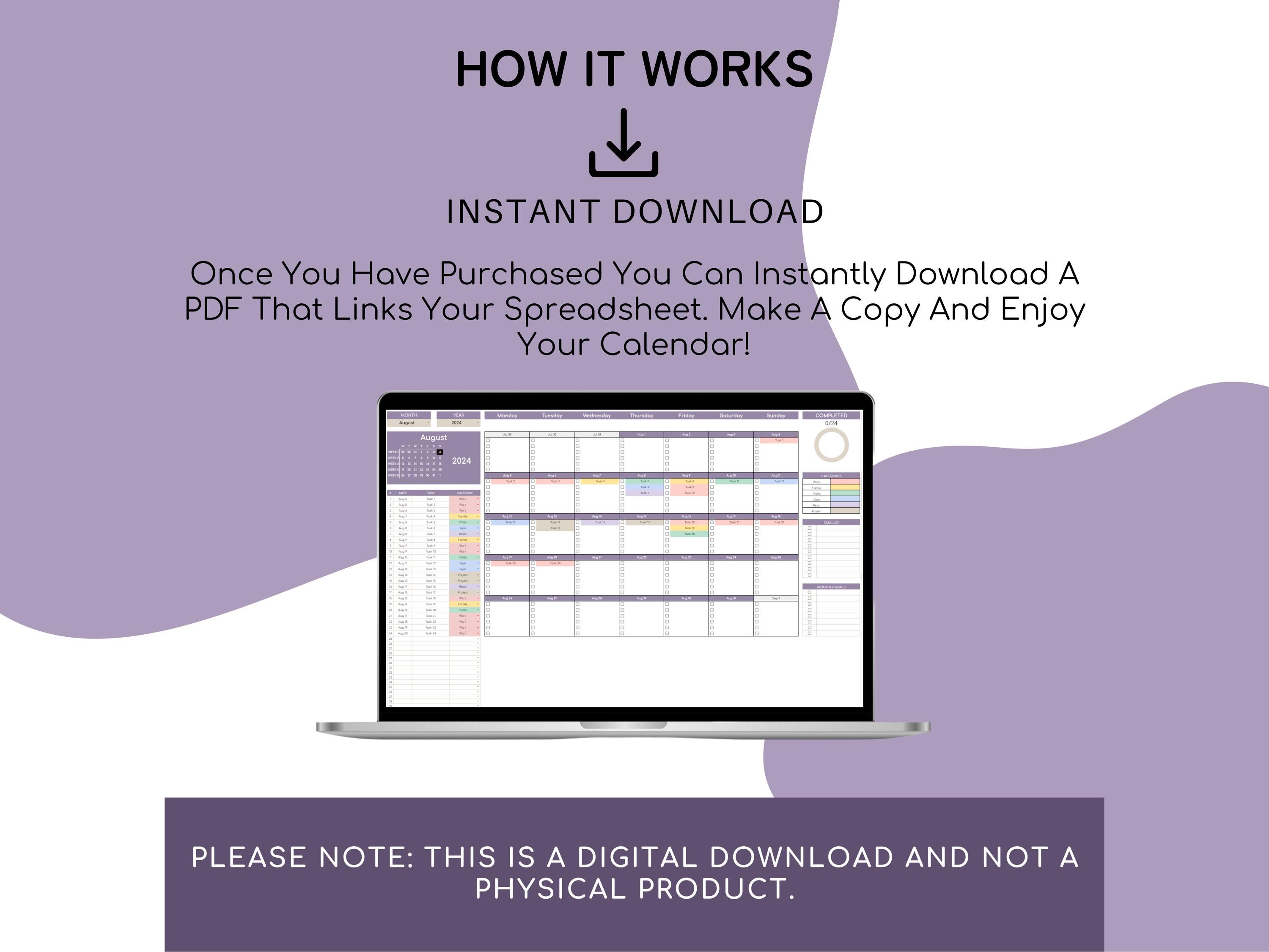 Monthly Calendar Spreadsheet Google Sheets | Daily Schedule Spreadsheet ...