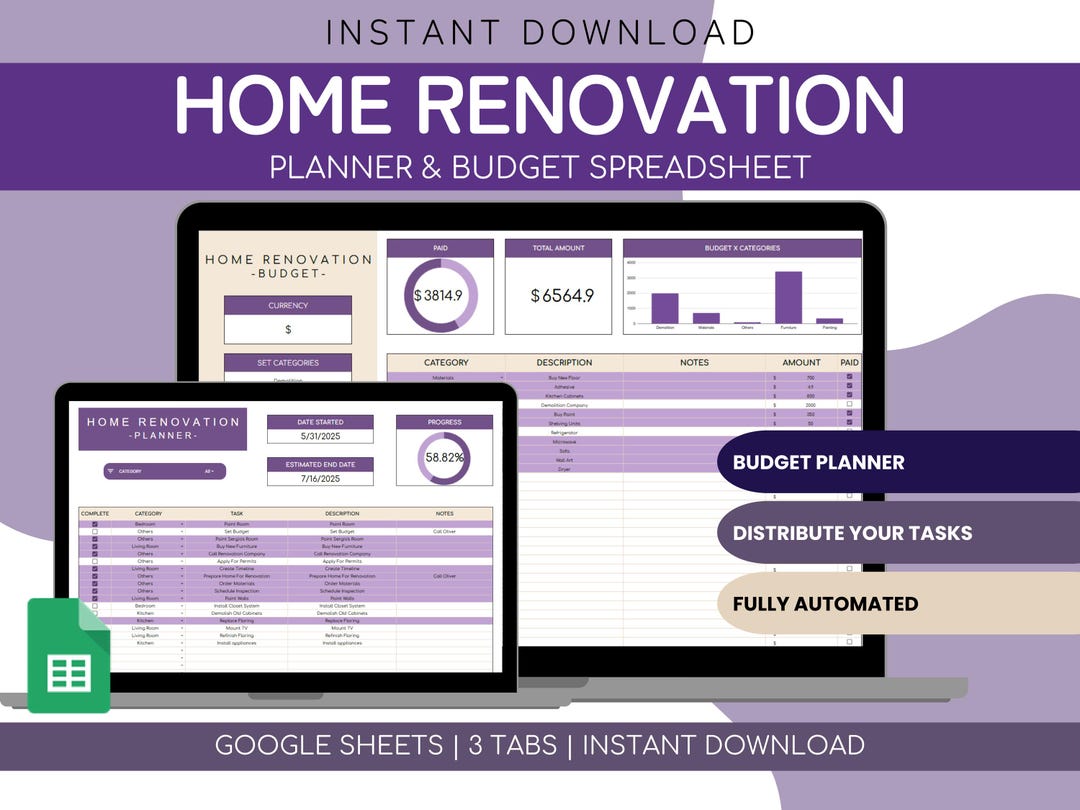 Home Rennovation Planner Spreadsheet | Home Renovation Budget ...