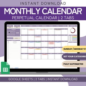 Modèle de calendrier mensuel Google Sheets | Modèle de programme hebdomadaire | Liste de tâches quotidiennes Google Sheets Google | Suivi des tâches Google
