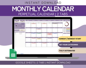 Monthly Calendar Google Sheets Template Calendar | Weekly Schedule Template | Google Sheets Daily To Do List Google | Task Tracker Google