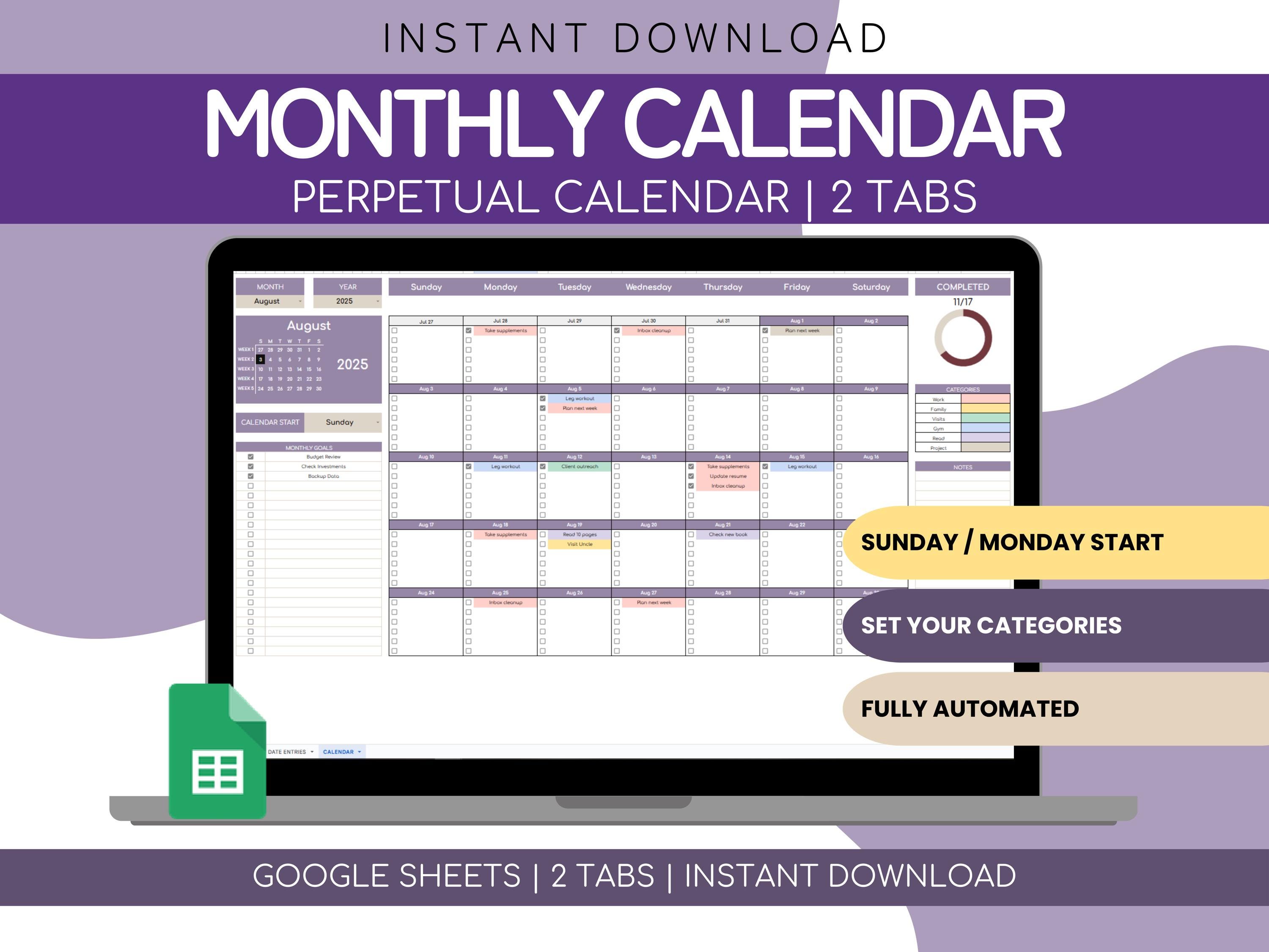 Monthly Calendar Google Sheets Template Calendar | Weekly Schedule ...