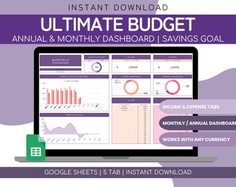 Ultimate Annual Budget Template Google Sheets Monthly Budget Spreadsheet | Paycheck Budget Planner Spreadsheet | Budget Planner Templates