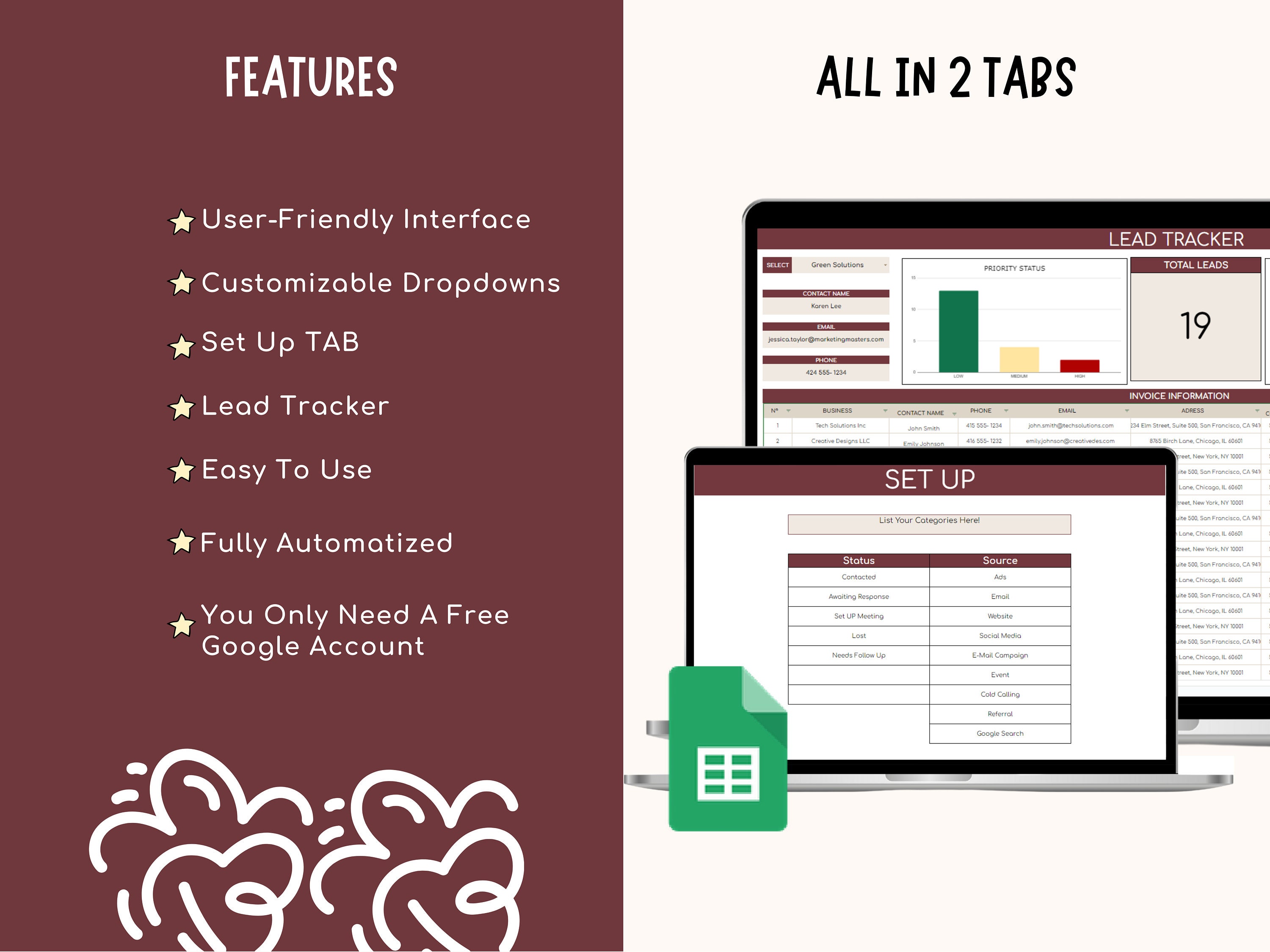 Lead Tracker for Google Sheets Spreadsheet | Digital Client Management ...