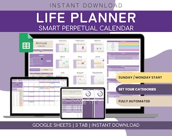 Annual Calendar Google Sheets | Daily Schedule Spreadsheet | Life Planner Google Sheets |  ADHD Daily Planner Template | Monthly Calendar