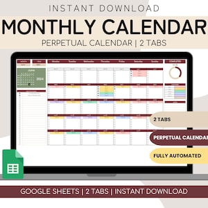 Maandelijkse agenda-spreadsheet Google Spreadsheets | Takenlijst | Dagelijks schema | Eeuwigdurende kalender | Dagelijkse routine | Taaktracker | Takenplanner