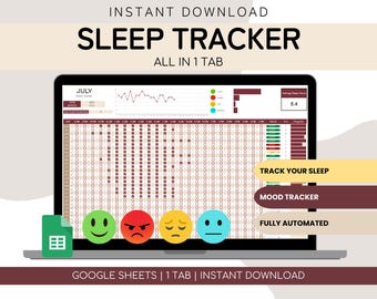 Schlaf Tracker Tabelle | Tägliches monatliches Schlafqualitätslogbuch | Planer Schlafstunden | Google Sheets Vorlage | Bearbeitbar | Habit Tracker Log