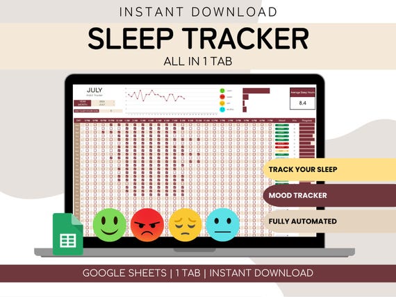 Sleep Tracker Spreasheet | Daily Monthly Sleep Quality Log | Sleep Hours Planner | Google Sheets Template | Editable | Habit Tracker Log