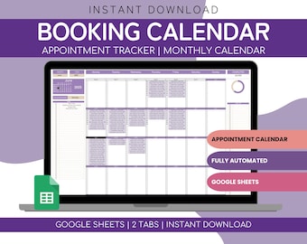 Booking Calendar Google Sheets | Appointment Tracker Spreadsheet | Appointment Planner Google Sheets | Digital Booking Template Spreadsheet