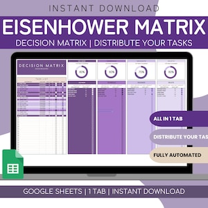 Eisenhower Matrix Google Sheets  | Eisenhower Making Template Task Priority Tracker Eisenhower Decision Matrix Template Task Tracker Planner