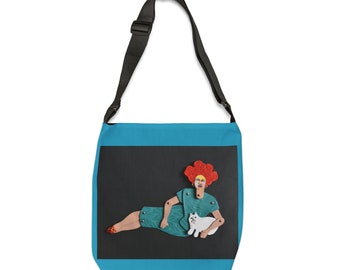 Lady with White Cat Adjustable Tote Bag